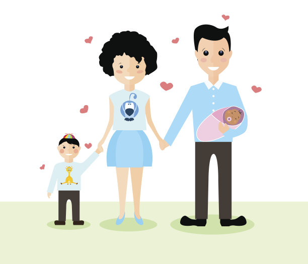 幸福家庭:爸爸、妈妈、儿子、女儿。图片下载