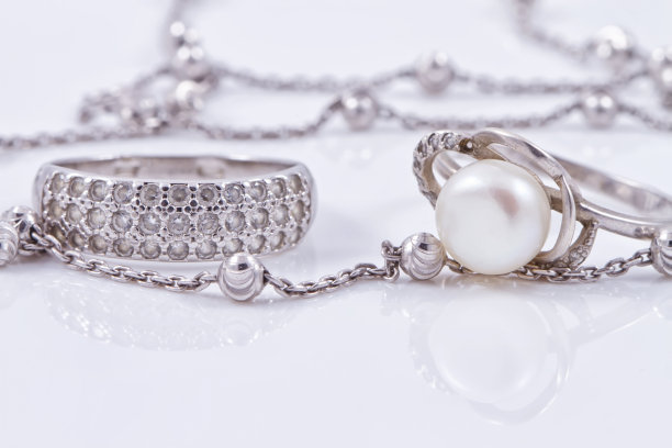 精致的银戒指和奇特的银链图片下载