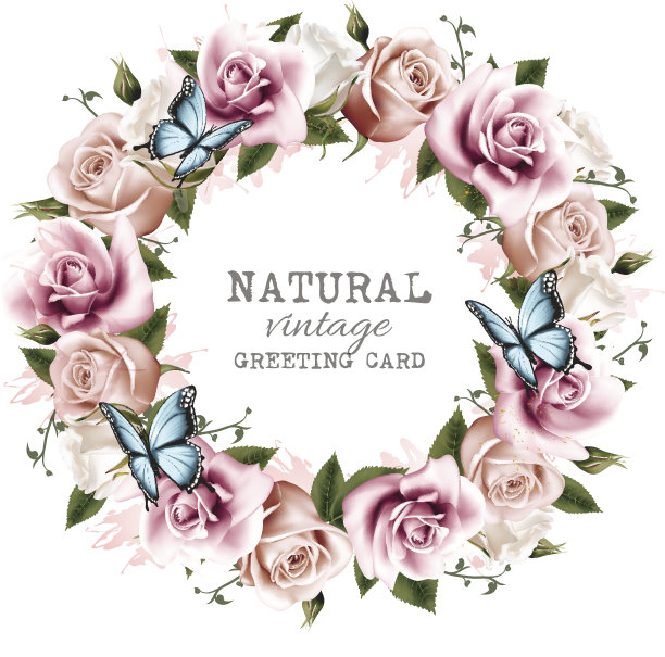 假日背景与美丽的鲜花和蝴蝶。向量。图片下载