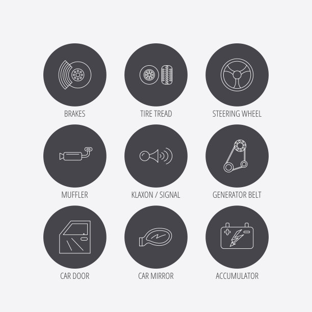 蓄能器，刹车和方向盘图标。图片下载