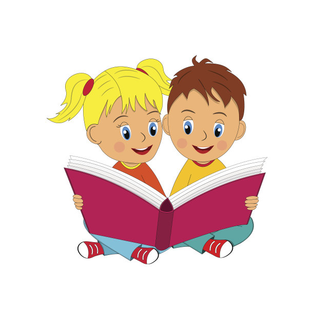 男孩和女孩坐着看书图片下载