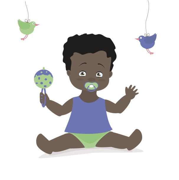 小男孩坐在拨浪鼓上。向量卡通插图。美国图片下载