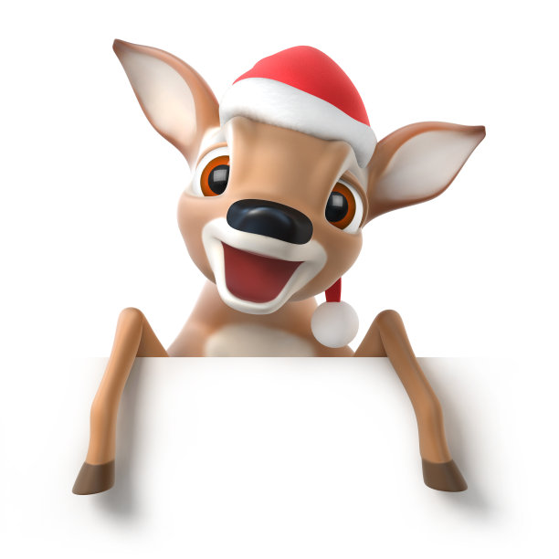 戴着圣诞老人帽子的卡通小鹿图片下载