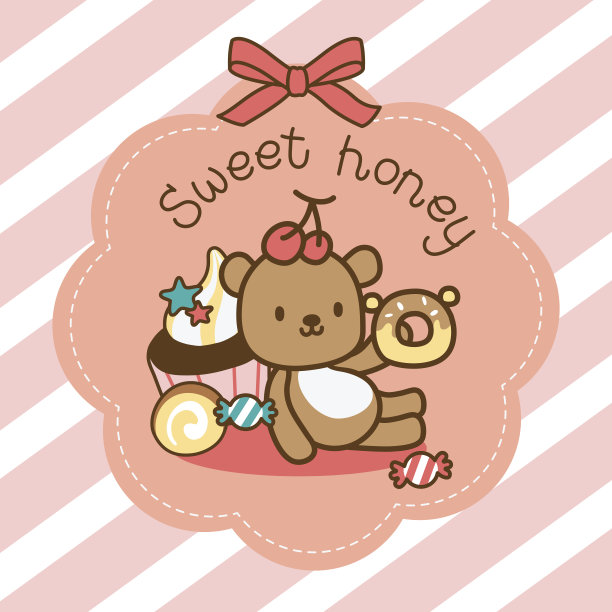 可爱的小熊和甜点坐在一起图片下载