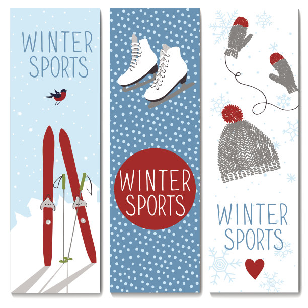 一套三张可爱的冬季卡片模板。图片下载