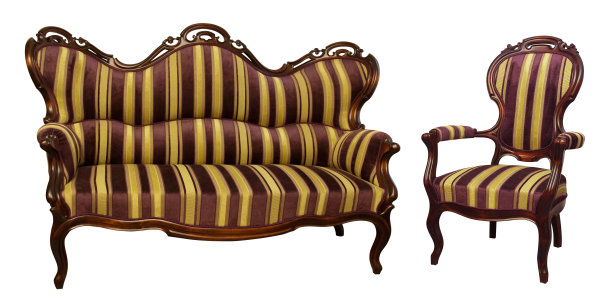 条纹巴洛克rokoko沙发和椅子素材图片