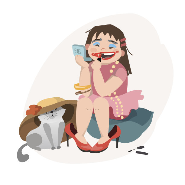 小女孩尝试妈妈的口红，学习成为女人图片下载