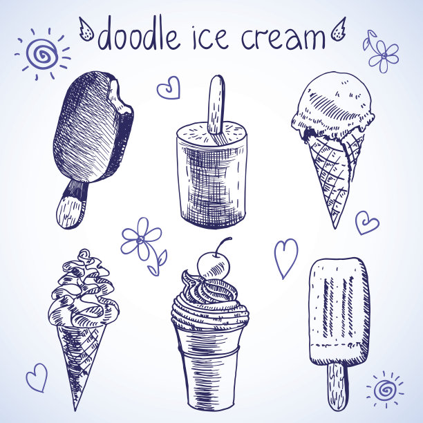 涂鸦冰淇淋速冻甜点风格素描图片下载