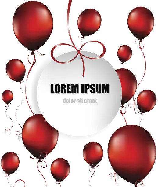 红色气球和圆圈纸卡在白色背景图片下载