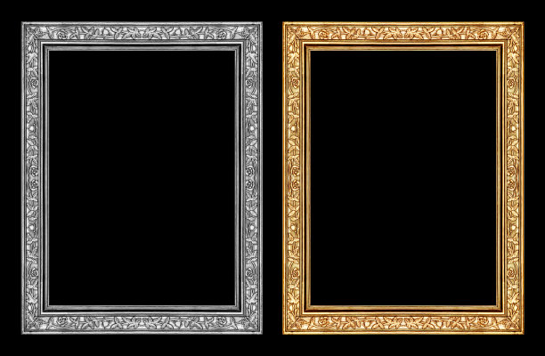 复古的金色和灰色框架孤立在黑色，剪切路径。图片下载