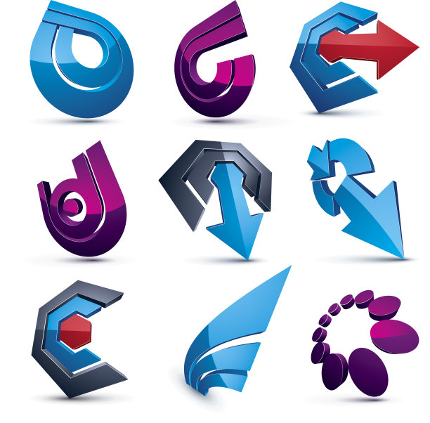 矢量立体业务和企业图形符号集合。一组箭头和不同的简单设计元素。图片下载