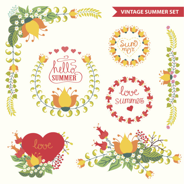 向量插花艺术。复古的夏天图片下载