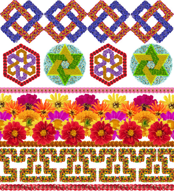 非常简单的民族传统装饰图案，由鲜花制成。孤立的手工拼贴图片下载