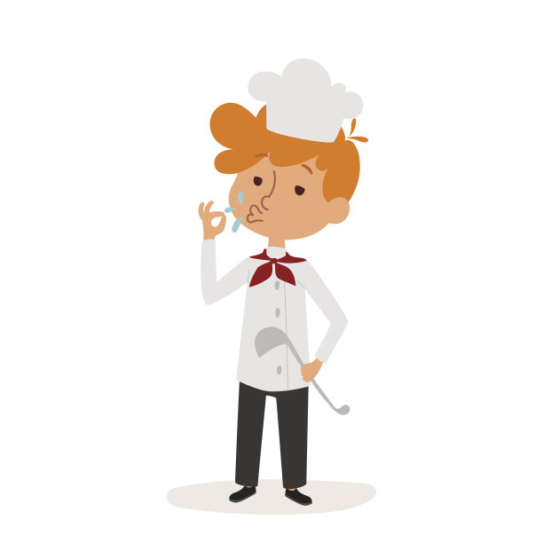 高兴的小男孩厨师年轻的穿着厨师勺在白色的背景向量职业人物人制服工人孤立的插图孩子图片下载