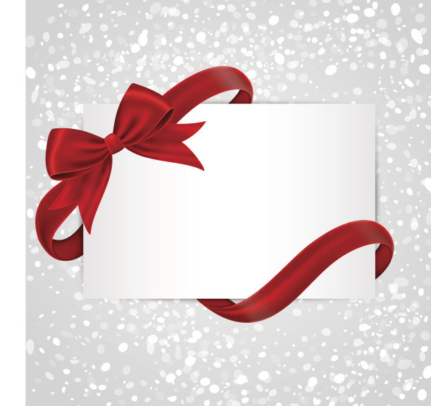 卡片与红色礼品蝴蝶结和丝带。图片下载