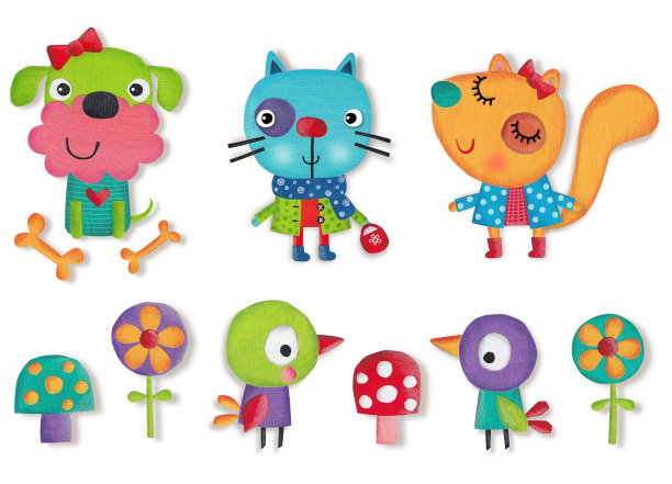 的宠物。卡通人物在白色之上图片下载