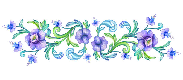 装饰花的边框设计元素，水彩画上孤立的白色图片下载