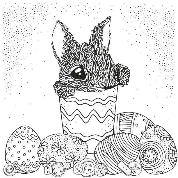 在杯子里的复活节兔子和鸡蛋。图片下载