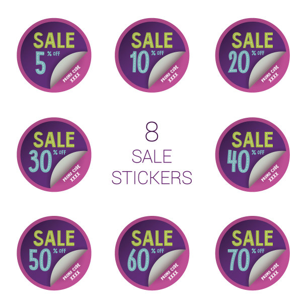 销售与网页横幅折扣的圆形贴纸。图片下载