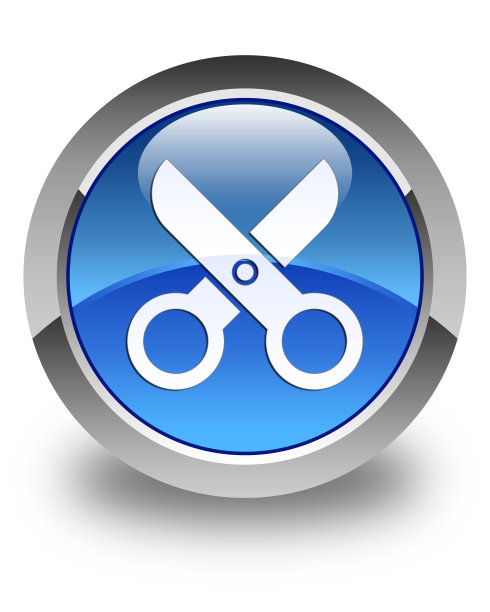 剪子图标亮蓝色圆形按钮2图片下载