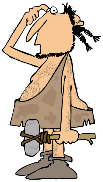 困惑的穴居人拿着石锤图片下载