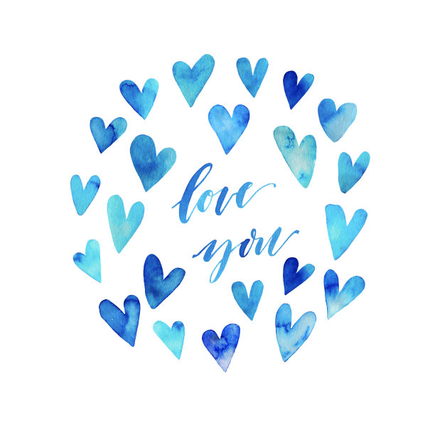 手画抽象的心与短语爱你。图片下载