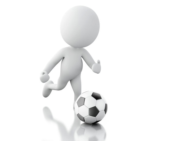 3d白人，足球运动员与球。图片下载
