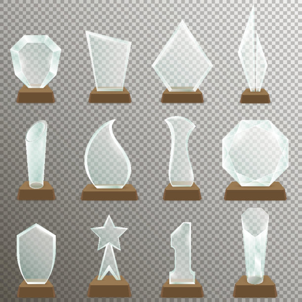 一套玻璃透明奖杯奖项图片下载