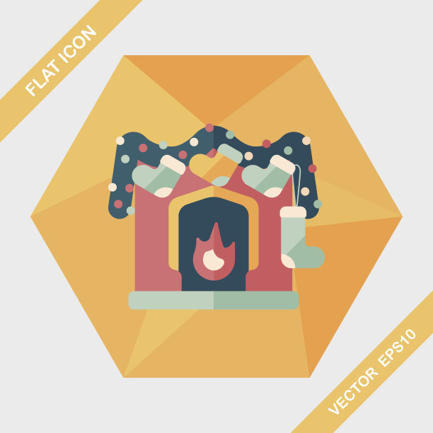 圣诞节壁炉装饰平图标与长影子eps10图片下载