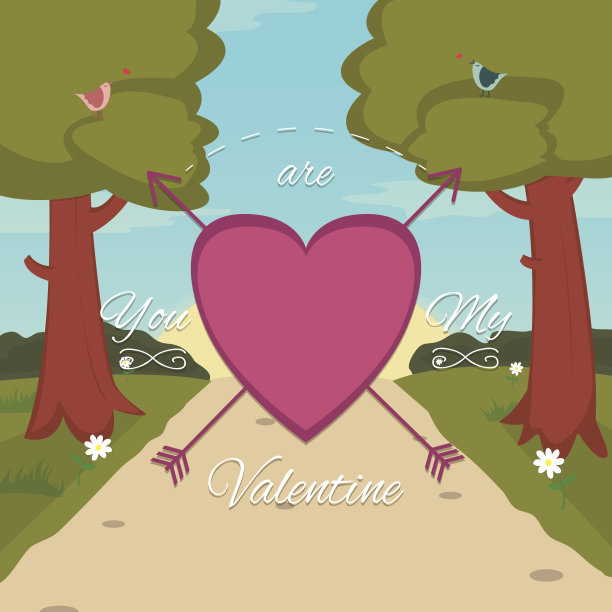 可爱的小鸟情侣情人节贺卡。图片下载