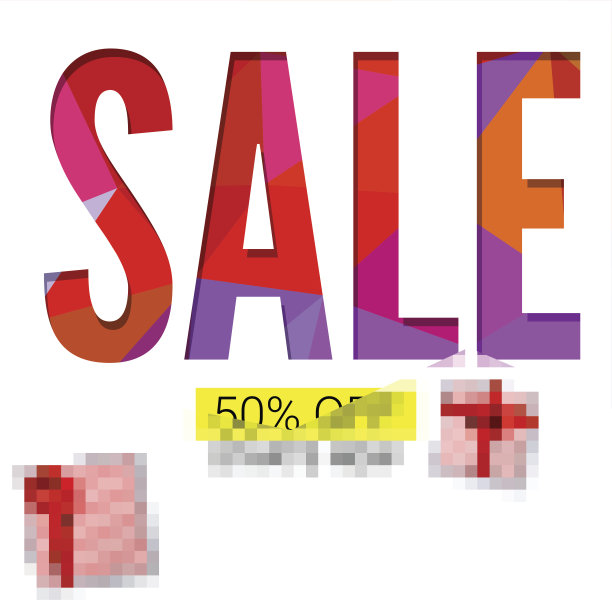 带礼物的节日促销，白色和三角形背景的广告横幅。红色的彩带礼盒。打五折，从现在开始图片下载