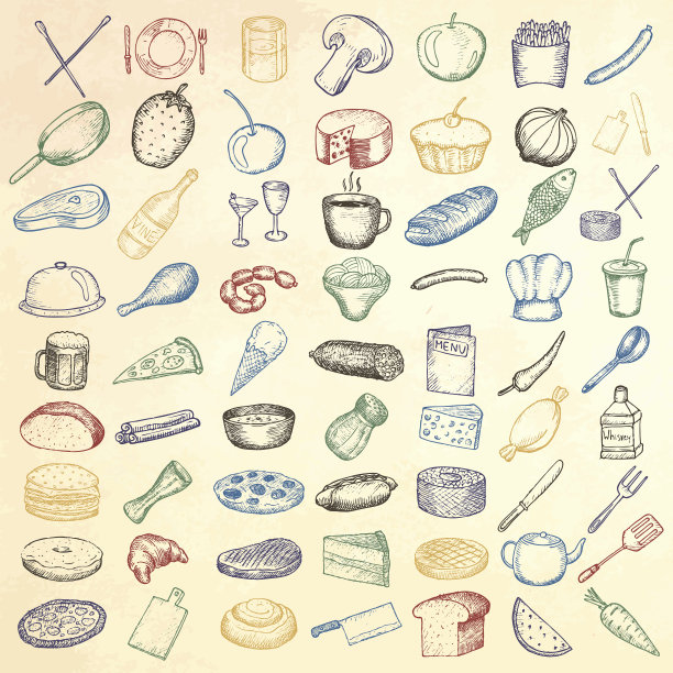 一套餐厅图标。图片下载