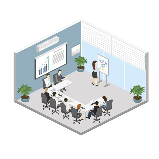 商务会议在办公室里围着桌子举行商务演示会议。图片下载