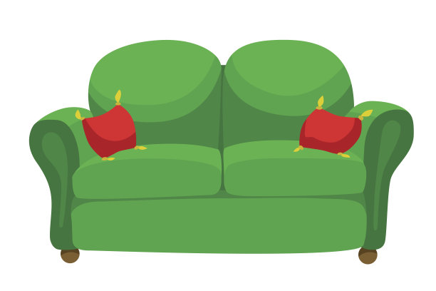 家具绿色沙发红色枕头孤立的插图向量图片下载