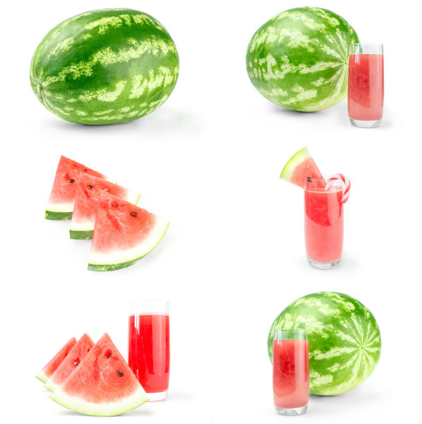 一套新鲜的西瓜在一个白色的背景裁剪图片下载