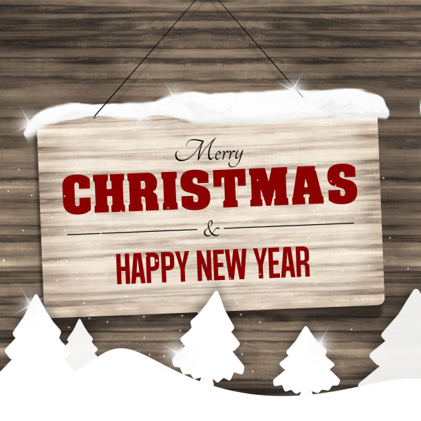 木制标志圣诞快乐和新年快乐设计图片下载