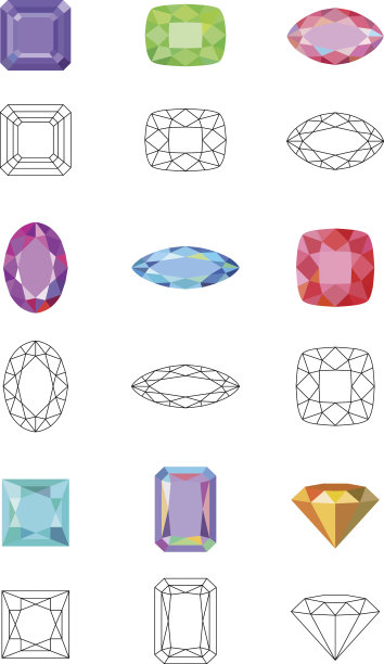 低多边形彩色和黑色轮廓模板宝石切割图片下载