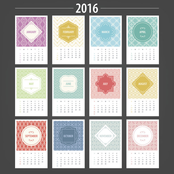 日历模板2016年与老式框架在单线背景图片下载