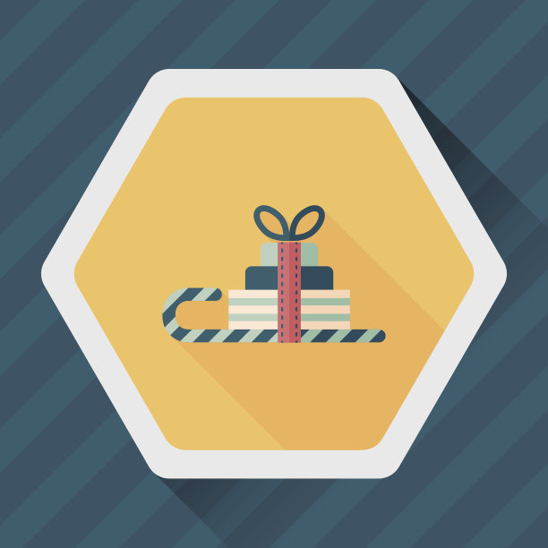 圣诞雪橇礼物篮扁平的图标与长影子，eps10图片下载