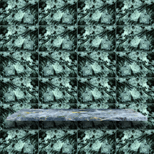 顶部大理石架子与蓝色大理石墙图片下载