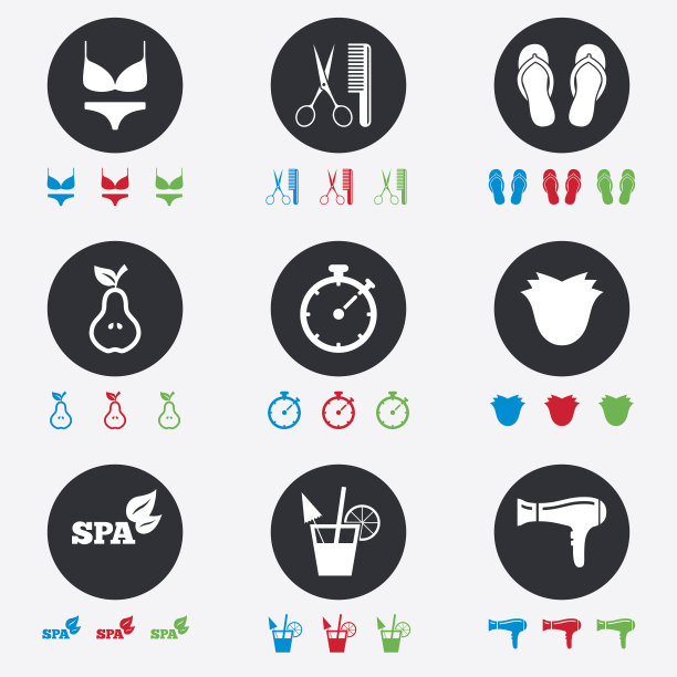 理发师、spa图标。饮食鸡尾酒的迹象。图片下载