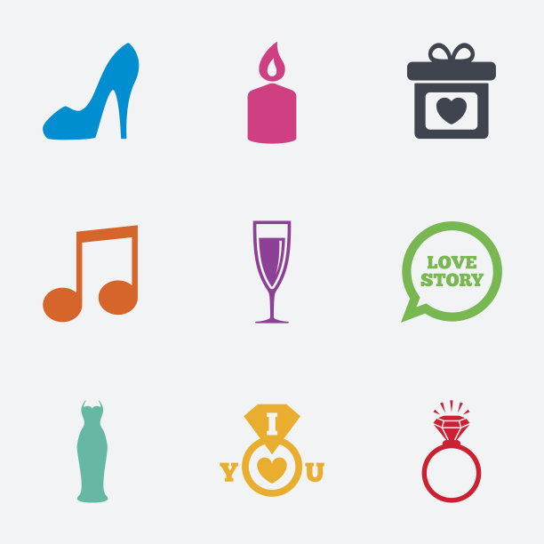 婚礼,订婚的图标。与钻石戒指。图片下载