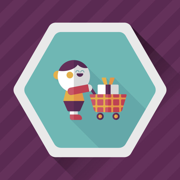 购物平面图标与长影子，eps10图片下载