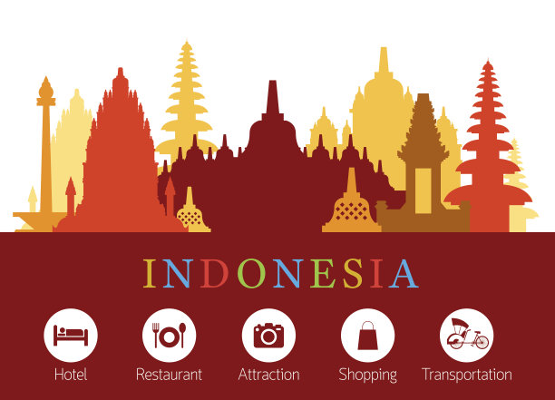 印度尼西亚地标天际线住宿图标图片下载