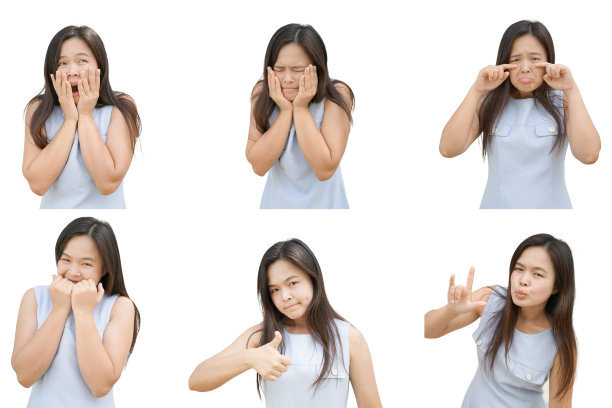 女人的情感被孤立在白色的背景上图片下载