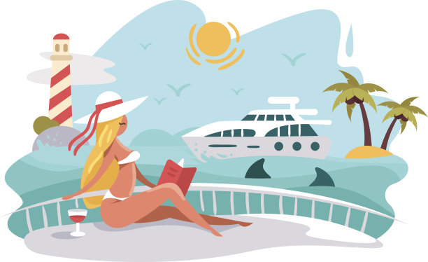 迷人的女孩在游艇甲板上看书图片下载