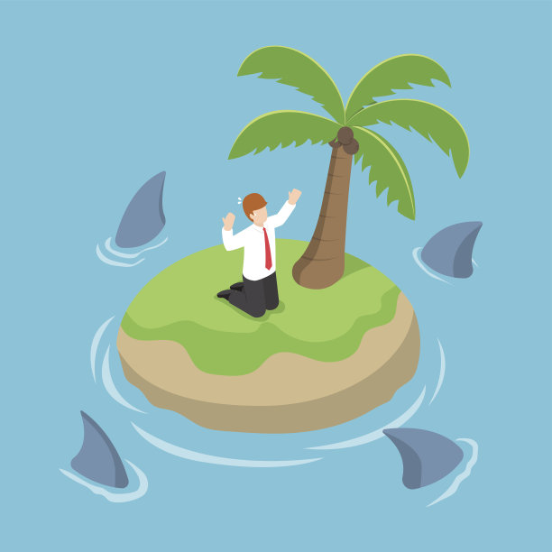 一个商人被困在一个被鲨鱼包围的岛上图片下载