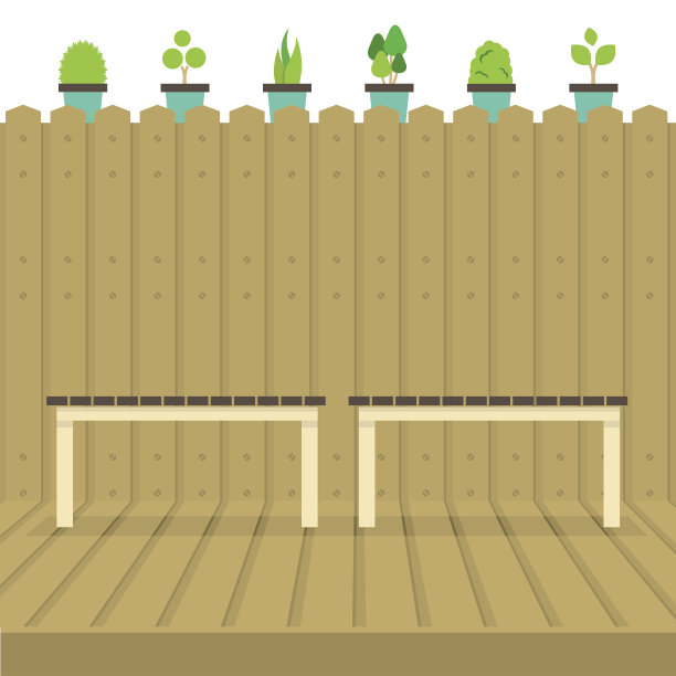 木墙上的空椅子和地上的盆栽植物图片下载