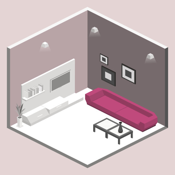 等距的现代客厅内部。图片下载