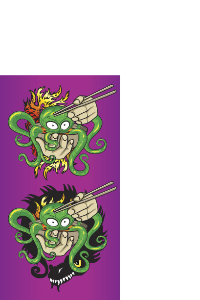 海鲜珍奇章鱼汤火火焰龙剪影设计图片下载